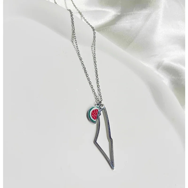 Palestine watermelon -silver necklace