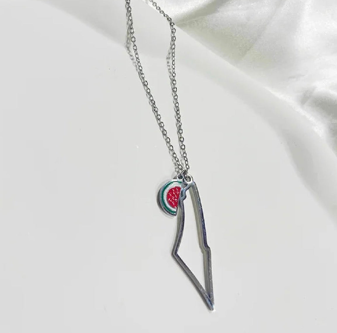 Palestine watermelon -silver necklace